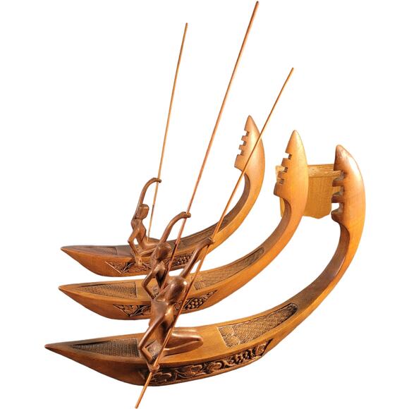 Vintage Rustic Carved Wood Canoe Folk Art Rowboat Fisherman Decor Lakehouse - Picture 10 of 11